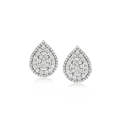 C. 1990 Vintage 1.40 ct. t.w. Diamond Teardrop Cluster Earrings in 14kt White Gold