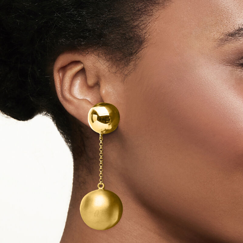 Italian 18kt Gold Over Sterling Double-Ball Drop Earrings  image number 1