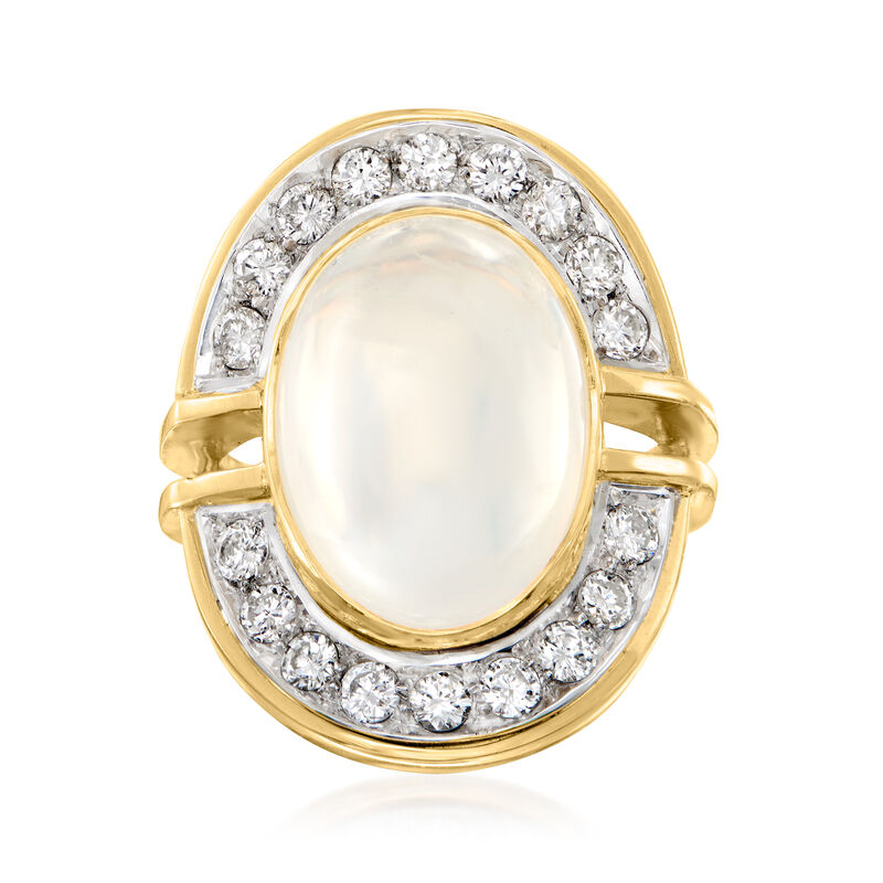 C. 1990 Vintage Moonstone Cabochon and 1.25 ct. t.w. Diamond Ring in 18kt Yellow Gold. Size 4 image number 0