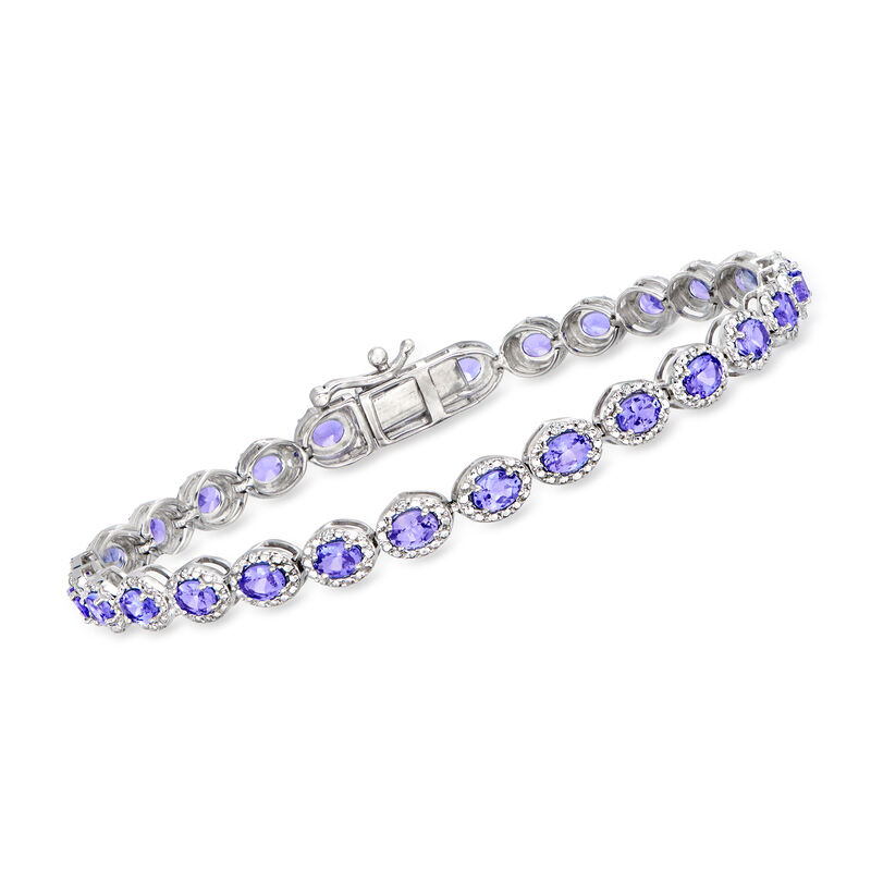 5.00 ct. t.w. Tanzanite and .10 ct. t.w. Diamond Tennis Bracelet in Sterling Silver image number 0