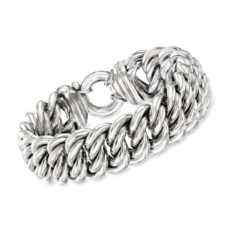 Italian Sterling Silver Double Braid-Link Bracelet image number 0
