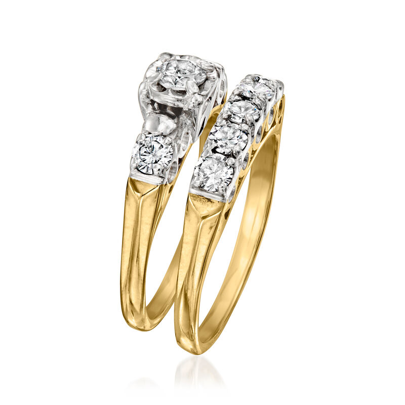 C. 1980 Vintage .95 ct. t.w. Diamond Jewelry Set: Engagement and Wedding Rings in 14kt Yellow Gold image number 2