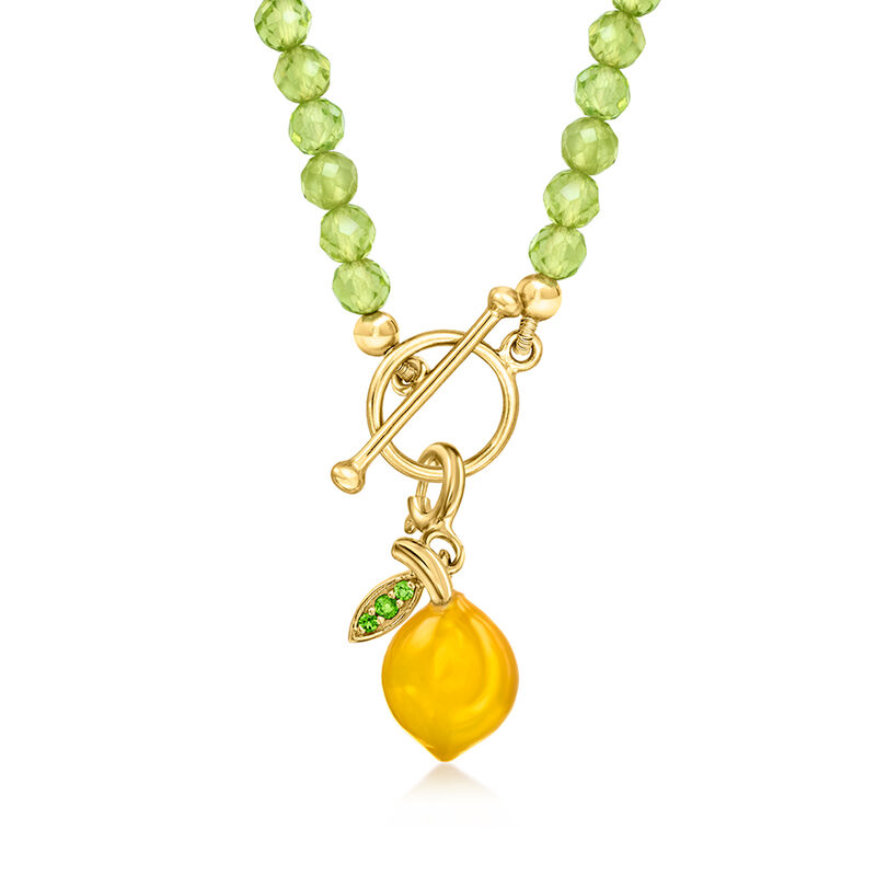 Yellow Chalcedony Lemon Charm with Chrome Diopsides in 18kt Gold Over Sterling  image number 2