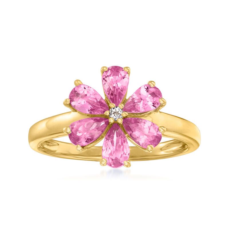 1.30 ct. t.w. Pink Tourmaline Flower Ring with White Topaz Accent in 18kt Gold Over Sterling image number 0