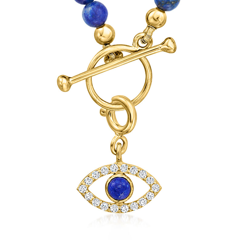 Lapis and .10 ct. t.w. White Topaz Evil Eye Charm in 18kt Gold Over Sterling  image number 3