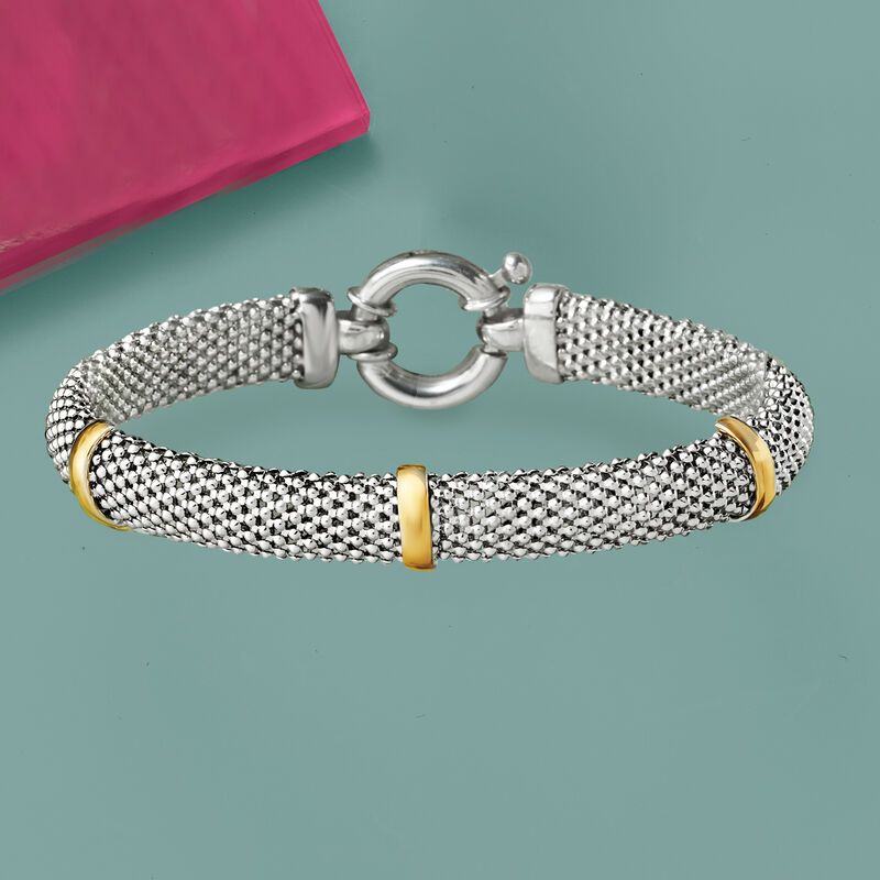 Sterling Silver Popcorn-Link Bracelet with 14kt Yellow Gold Stations image number 2