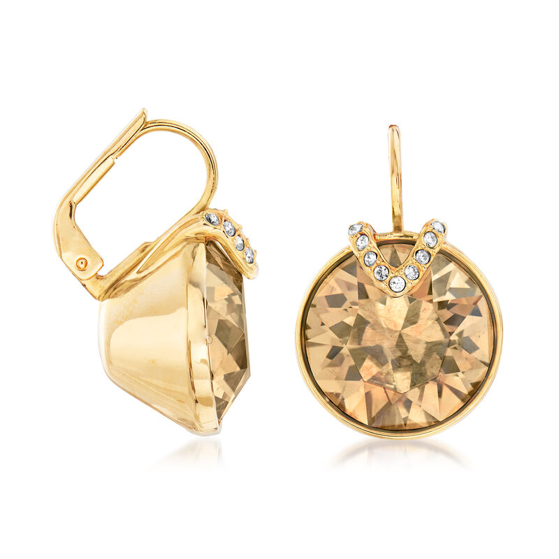 Swarovski Crystal &quot;Bella&quot; Golden Crystal Large V-Shape Drop Earrings in Gold Tone  image number 2