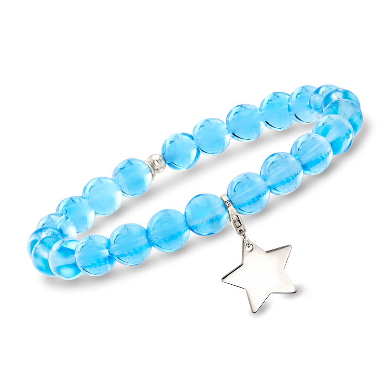 Your Choice: Italian Murano Glass Bead Stretch Bracelet with Sterling Silver Charm image number 1