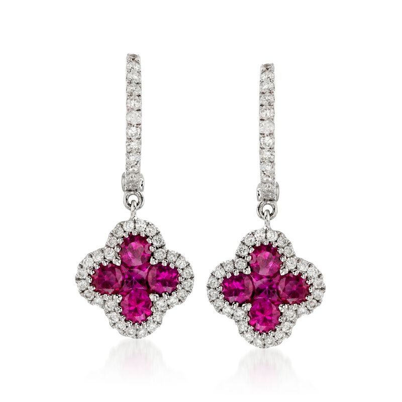 Gregg Ruth 1.07 ct. t.w. Ruby and .36 ct. t.w. Diamond Earrings in 18kt White Gold image number 0