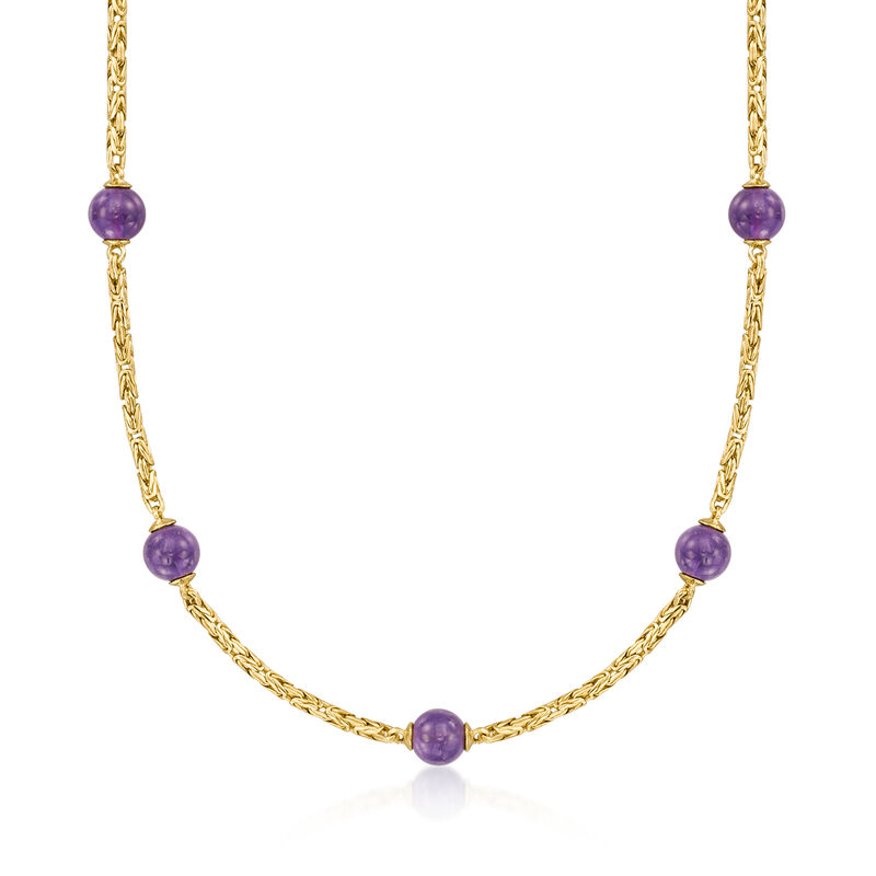 25.00 ct. t.w. Amethyst Bead Byzantine Station Necklace in 18kt Gold Over Sterling. 18" image number 1