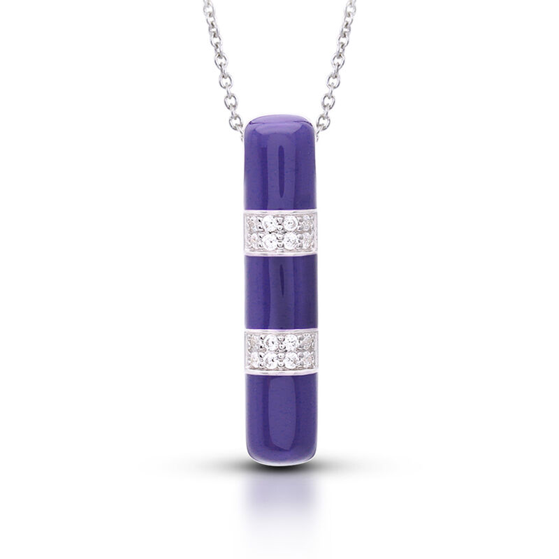 Belle Etoile &quot;Barre&quot; Blue Enamel and .40 ct. t.w. CZ Pendant in Sterling Silver image number 0