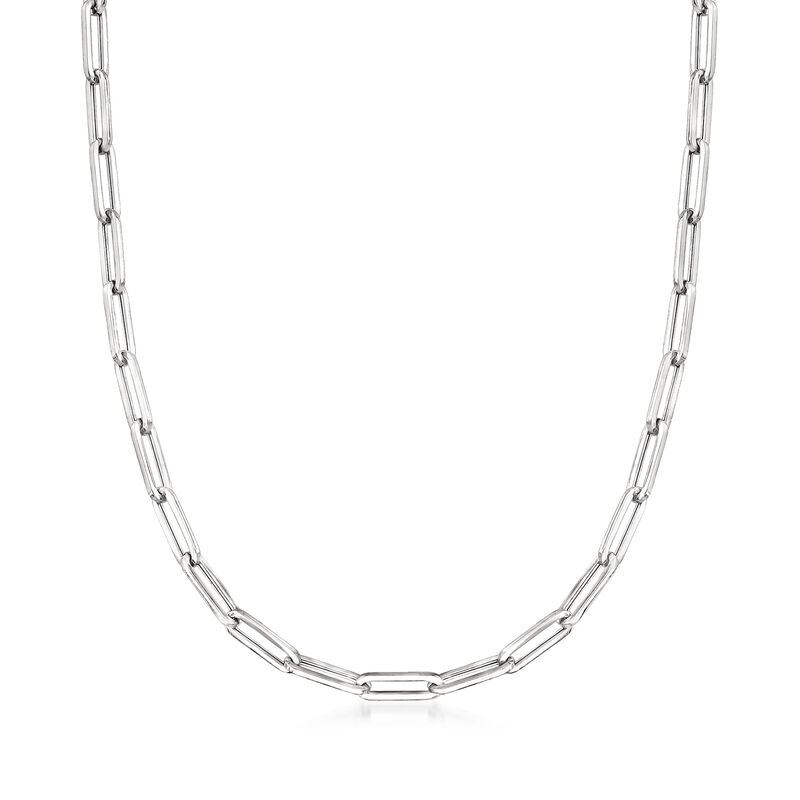 Italian 14kt White Gold Paper Clip Link Necklace. 18&quot; image number 1