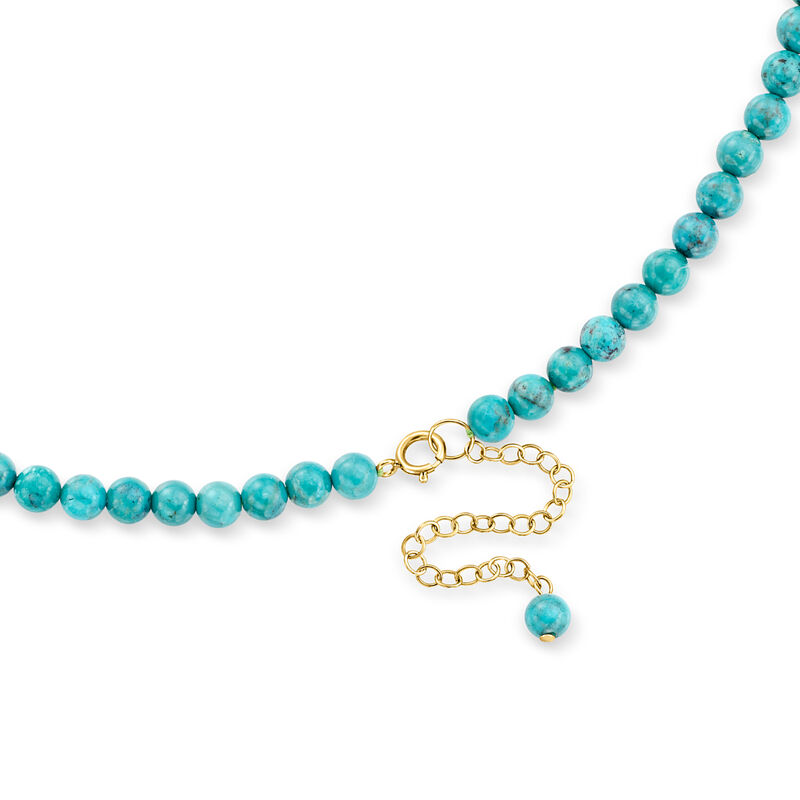 5mm Turquoise Bead Necklace with 14kt Yellow Gold. 16&quot; image number 2