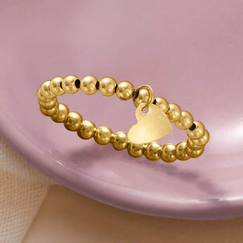 3mm 14kt Yellow Gold Bead Stretch Ring with Heart Charm image number 3