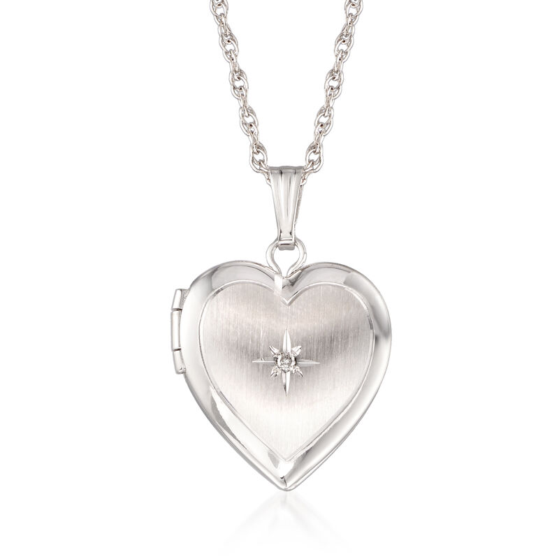 14kt White Gold Heart Locket Necklace with Single Diamond image number 0