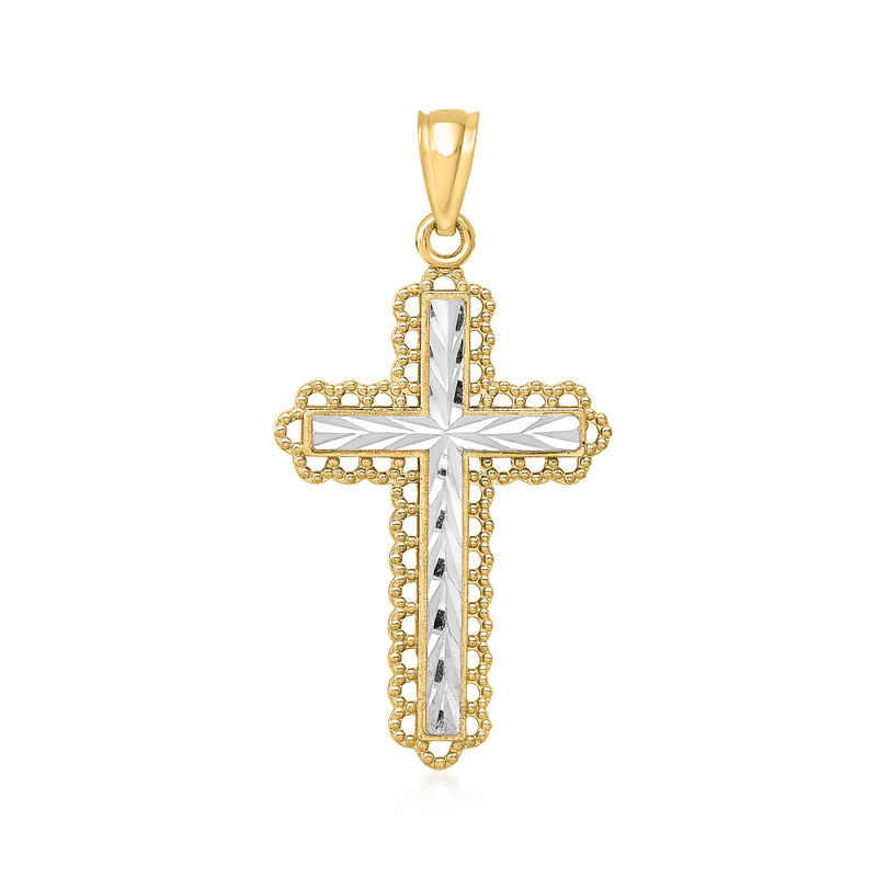 14kt Two-Tone Gold Diamond-Cut Cross Pendant image number 0
