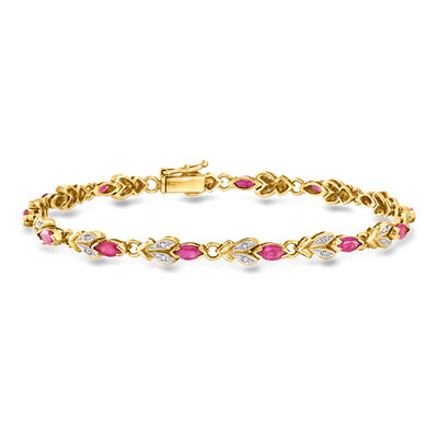 C. 1990 Vintage 1.90 ct. t.w. Ruby and .14 ct. t.w. Diamond Bracelet in 18kt Yellow Gold