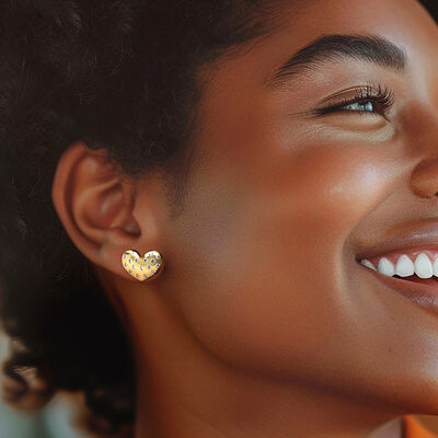 Italian .80 ct. t.w. CZ Heart Earrings in 18kt Gold Over Sterling