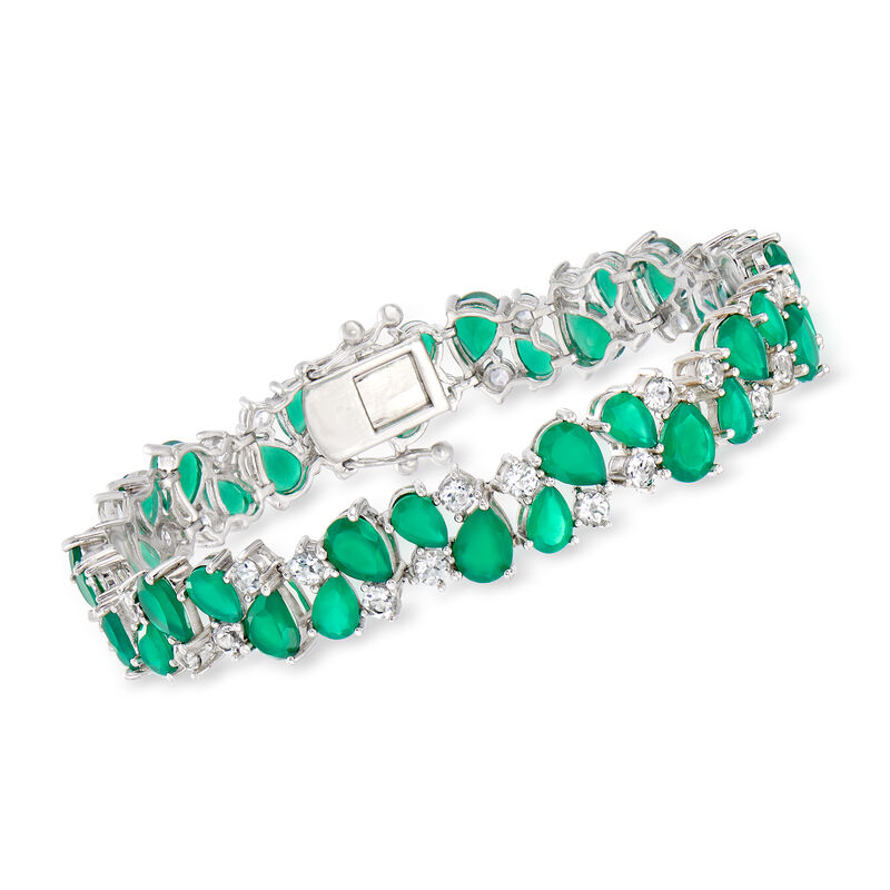 Green Chalcedony and 5.50 ct. t.w. White Topaz Bracelet in Sterling Silver. 7&quot; image number 0