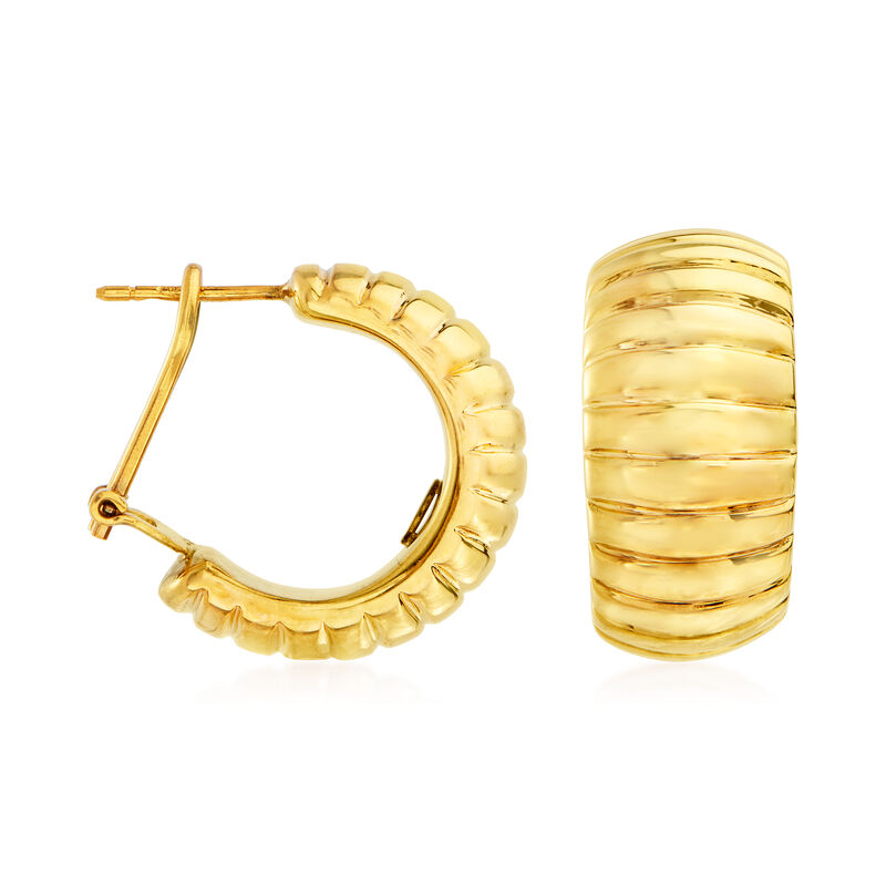 Roberto Coin 18kt Yellow Gold Large Ribbed Hoop Earrings. 5/8&quot; image number 1