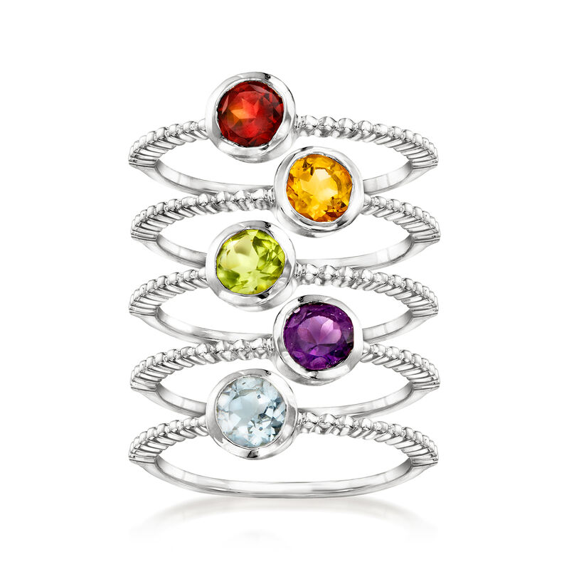 1.60 ct. t.w. Multi-Gemstone Jewelry Set: Five Beaded Rings in Sterling Silver image number 0