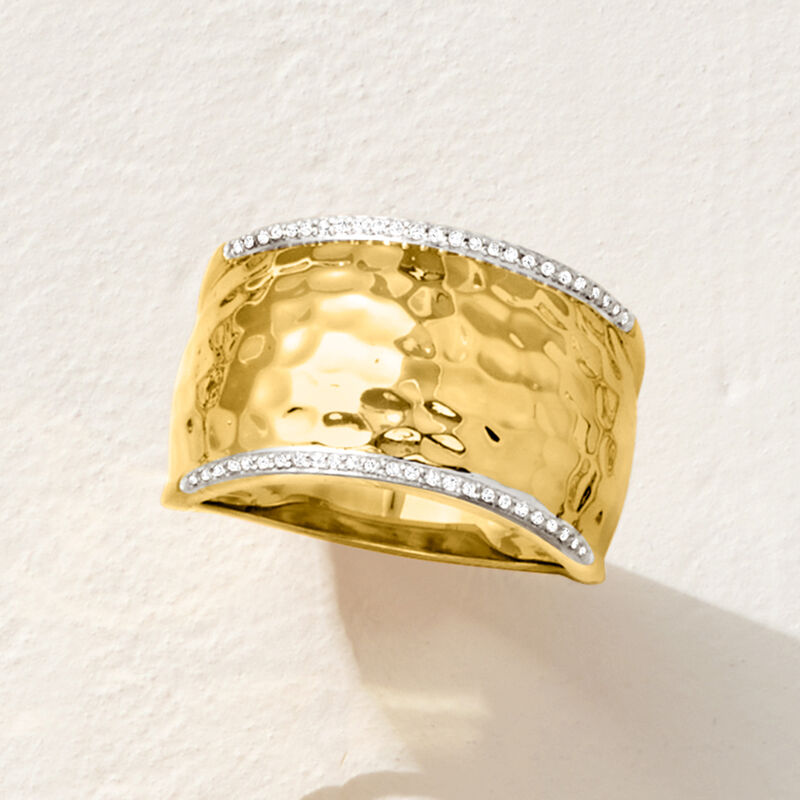.10 ct. t.w. Diamond Hammered Ring in 18kt Gold Over Sterling image number 3