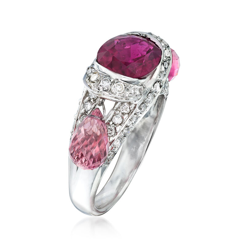 C. 2000 Vintage 5.75 ct. t.w. Pink Tourmaline and .65 ct. t.w. Diamond Dangle Ring in 18kt White Gold. 6.5&quot; image number 2
