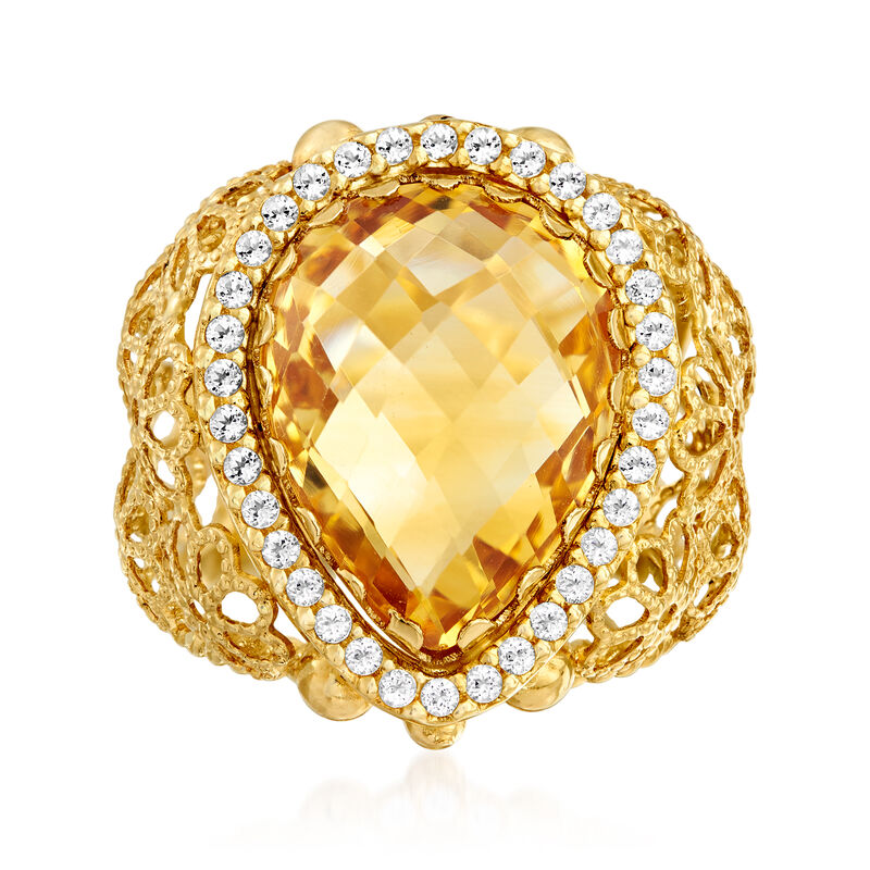 C. 1990 Vintage 7.00 Carat Citrine and .40 ct. t.w. White Topaz Floral Ring image number 0