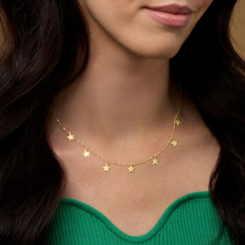Italian 14kt Yellow Gold Multi-Star Charm Necklace. 16&quot; image number 5