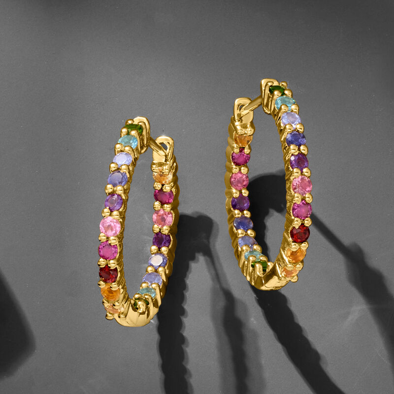 1.80 ct. t.w. Multi-Gemstone Inside-Outside Hoop Earrings in 18kt Gold Over Sterling. 7/8&quot; image number 6