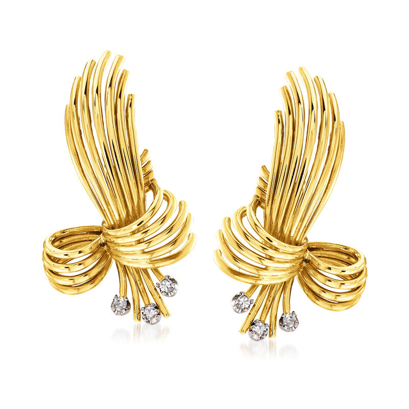 C. 1950 Vintage .15 ct. t.w. Diamond and 18kt Yellow Gold Bow Clip-On Earrings image number 0