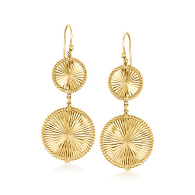 18kt Gold Over Sterling Silver Roped-Edge Faceted Circle Drop Earrings