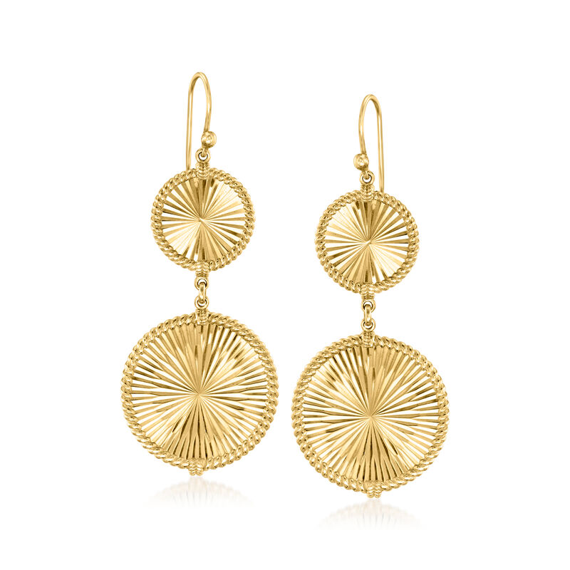 18kt Gold Over Sterling Silver Roped-Edge Faceted Circle Drop Earrings image number 0