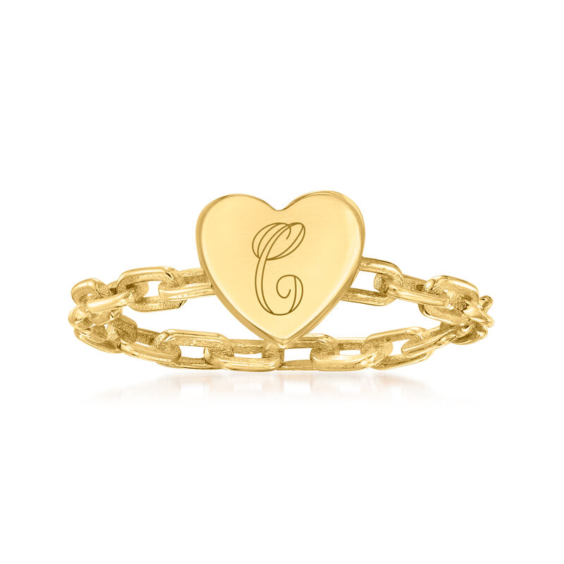 Italian 14kt Yellow Gold Single-Initial Paper Clip Link Heart Ring image number 0