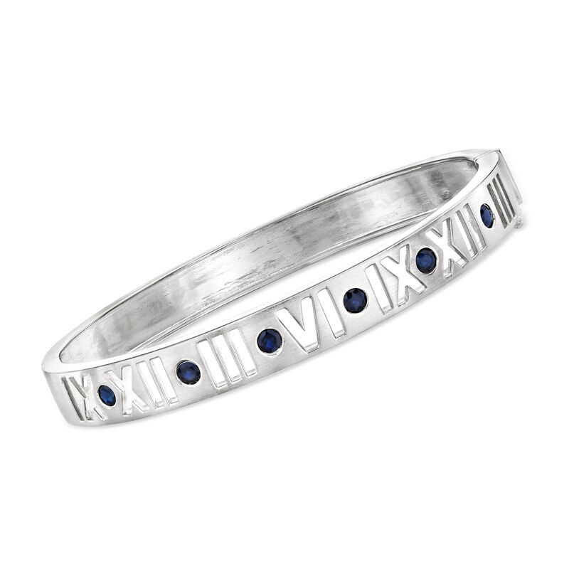 .80 ct. t.w. Sapphire Roman Numeral Bangle Bracelet in Sterling Silver image number 0