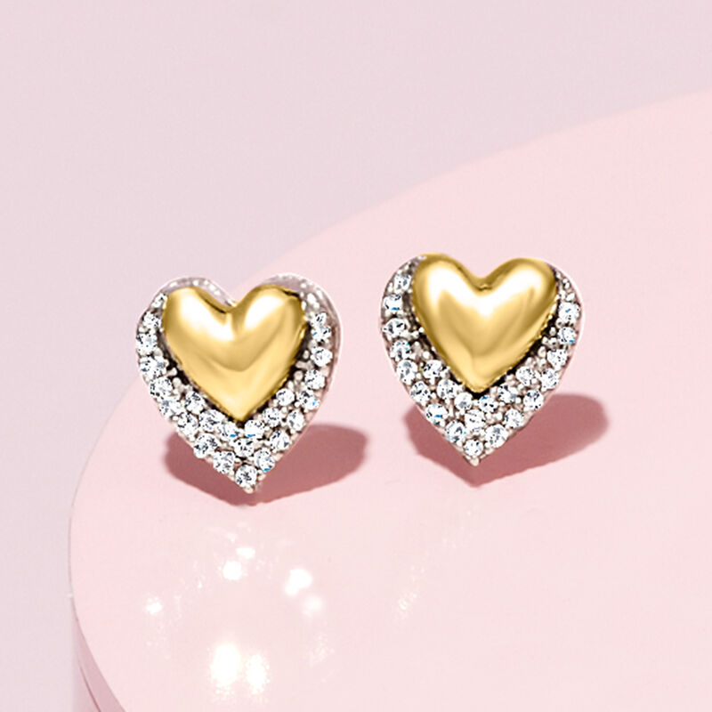 .10 ct. t.w. Diamond Heart Stud Earrings in Sterling Silver and 14kt Yellow Gold image number 1
