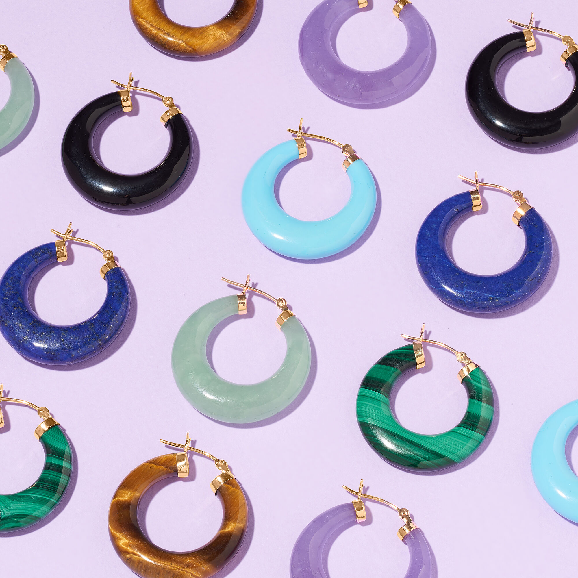 Tiger Eye Hoop Earrings in 14kt Yellow Gold. 1 1 8