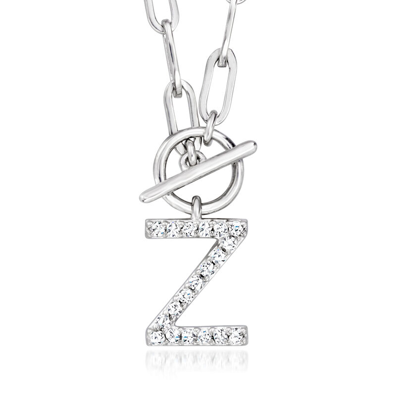 Diamond Initial Paper Clip Link Toggle Necklace in Sterling Silver image number 1