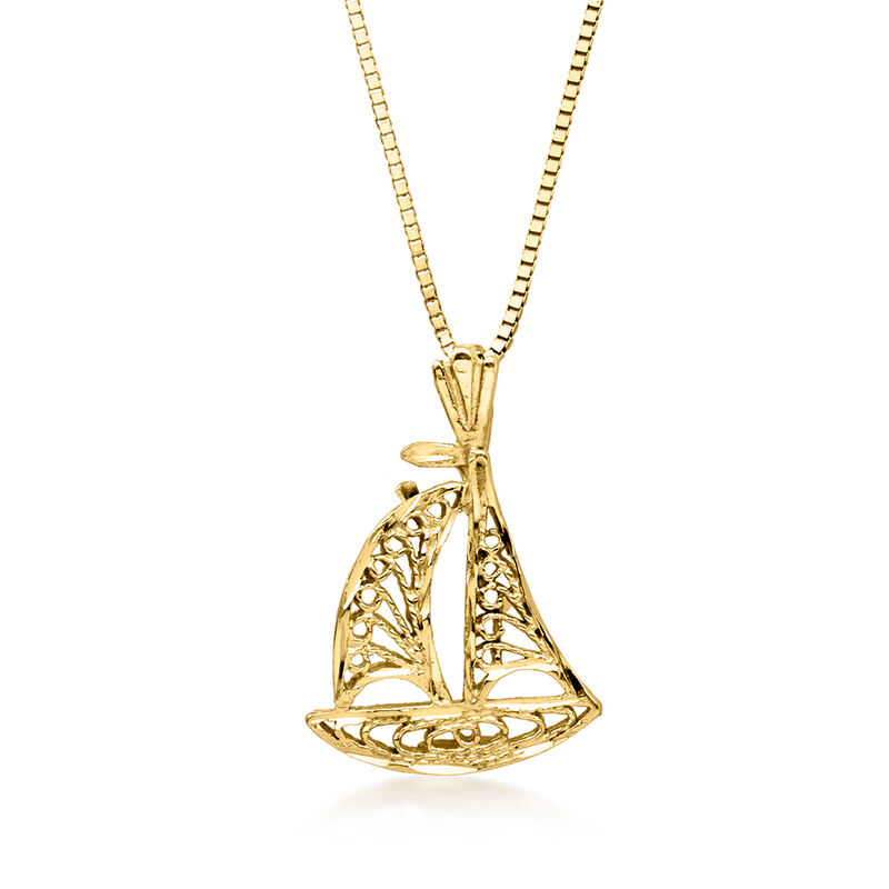 C. 2000 Vintage 14kt Yellow Gold Sailboat Pendant Necklace. 18" image number 0