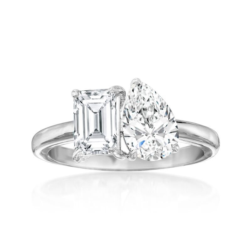 2.00 ct. t.w. Emerald-Cut and Pear-Shaped and Lab-Grown Diamond Toi et Moi Ring in 14kt White Gold image number 0