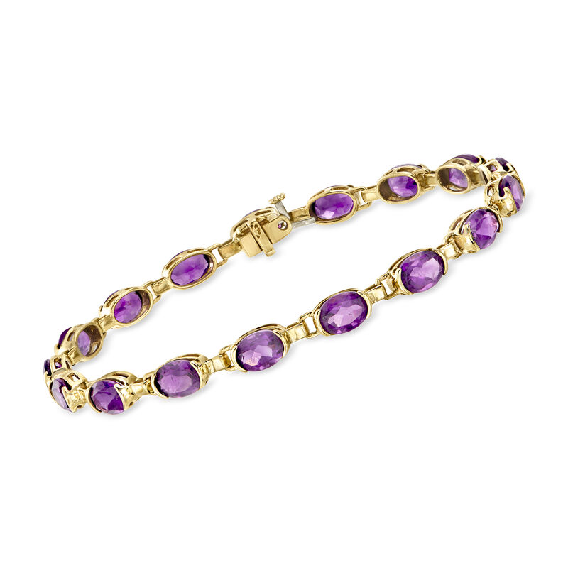 C. 1990 Vintage 11.90 ct. t.w. Amethyst Tennis Bracelet in 10kt Yellow Gold. 7.5" image number 0