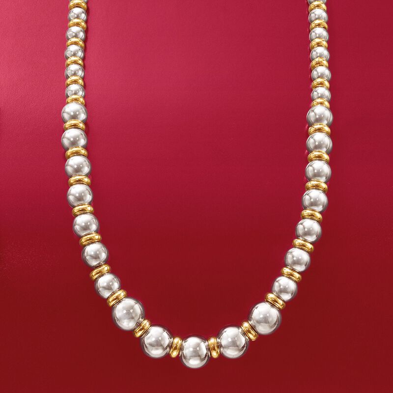 Italian Two-Tone Sterling Silver Graduated Bead and Rondelle Necklace image number 2