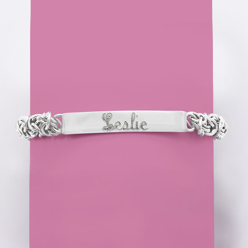 Italian Sterling Silver Byzantine Personalized ID Bracelet image number 3