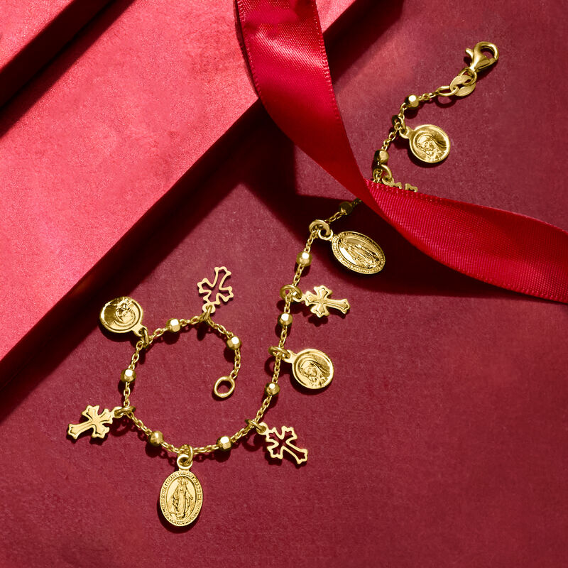 Italian 18kt Gold Over Sterling Religious Charm Bracelet image number 2
