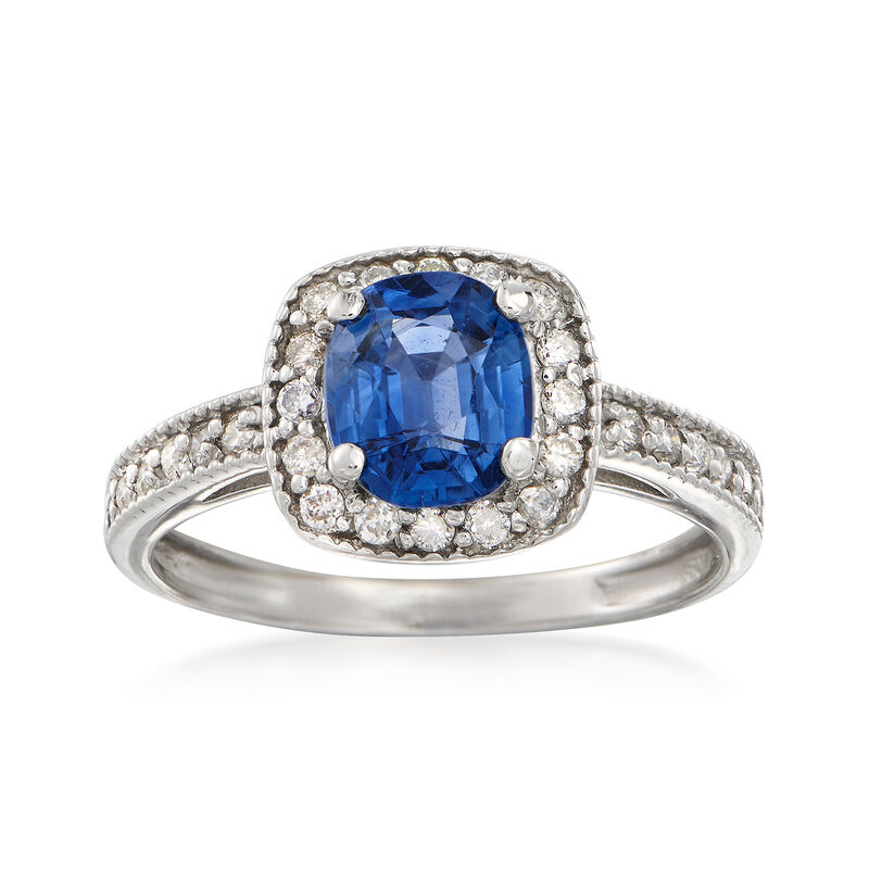 C. 2000 Vintage 1.40 Carat Sapphire and .30 ct. t.w. Diamond Halo Ring in 14kt White Gold. Size 6.5 image number 0