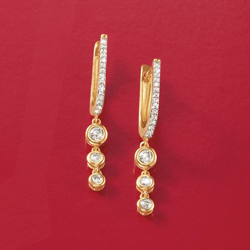 .29 ct. t.w. Graduated Bezel-Set Diamond Drop Earrings in 14kt Yellow Gold image number 3