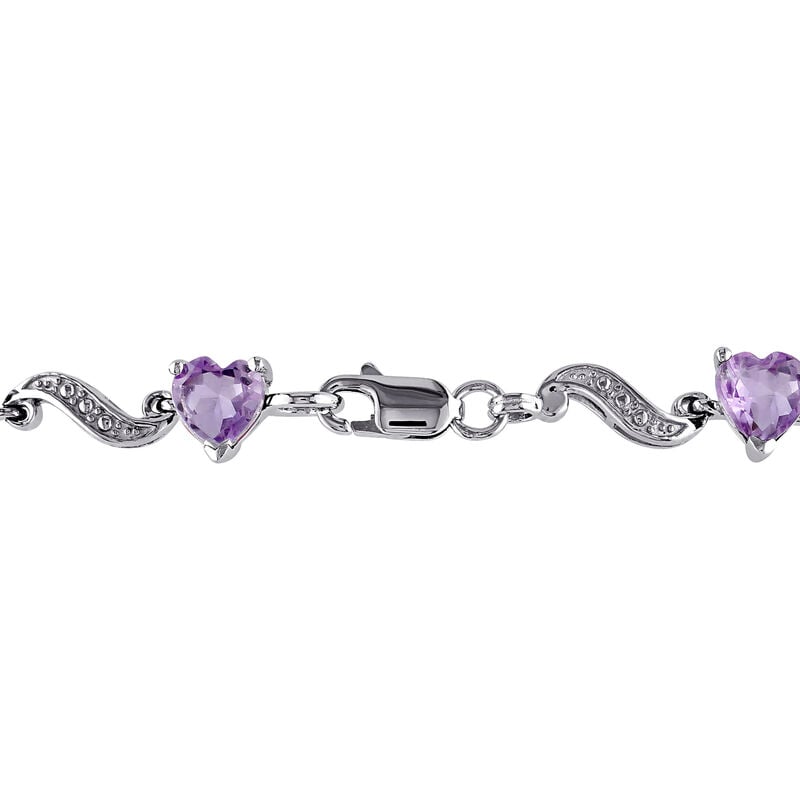 4.90 ct. t.w. Amethyst Heart Bracelet with Diamonds in Sterling Silver. 7&quot; image number 1