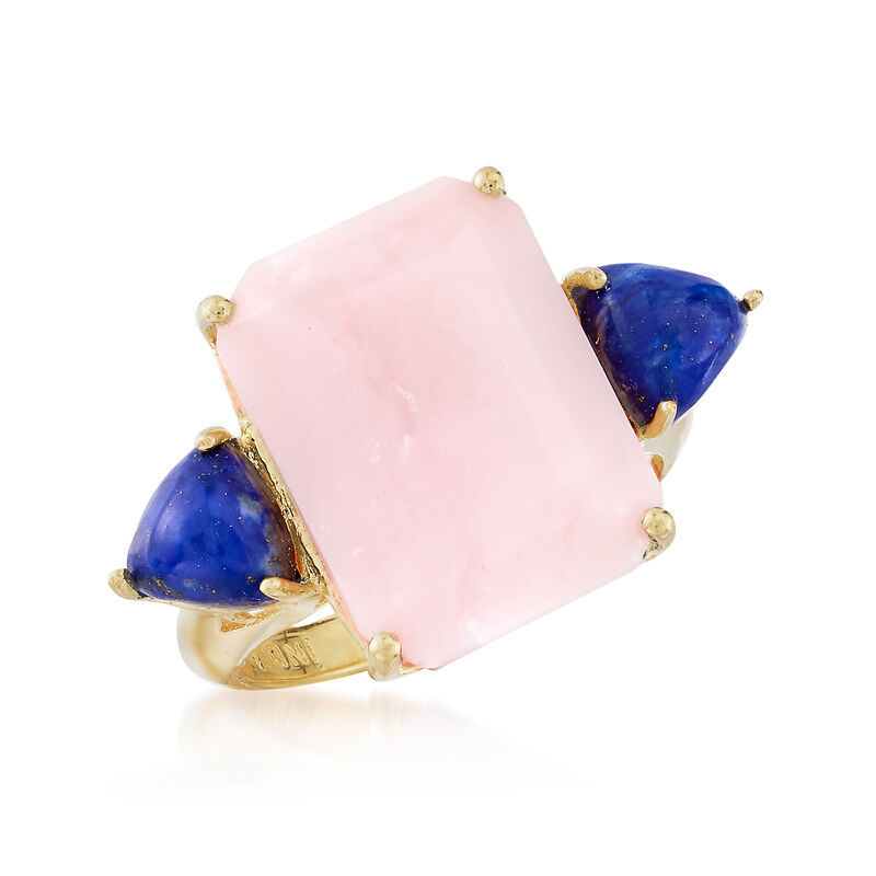 Pink Opal and Lapis Ring in 18kt Yellow Gold Over Sterling image number 3