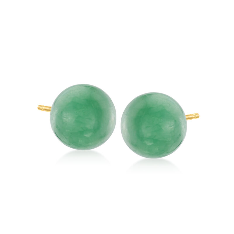 10mm Jade Bead Stud Earrings in 14kt Yellow Gold image number 0