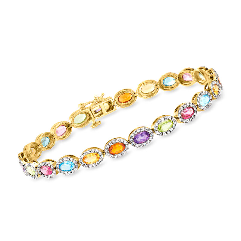 7.40 ct. t.w. Multi-Gemstone Tennis Bracelet in 18kt Gold Over Sterling image number 0